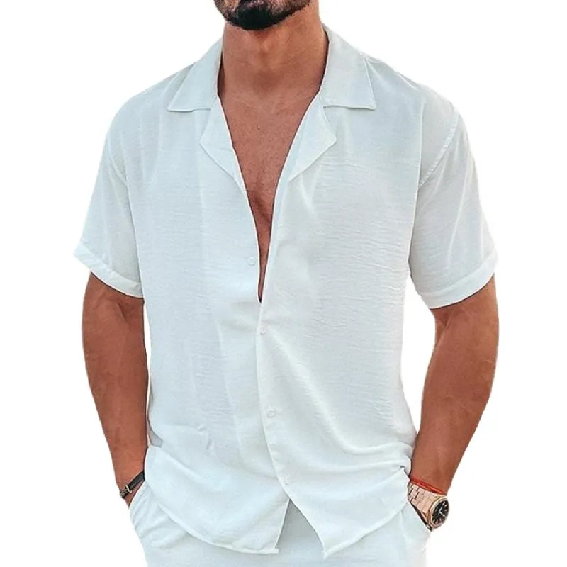 Men's Linen Lapel Solid Loose Shirt 63376848Z sold by Manly