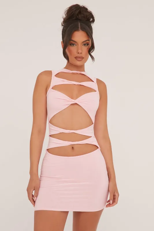 Pink Cut Out Front Bodycon Mini Dress - Thea sold by Rebellious Fashion