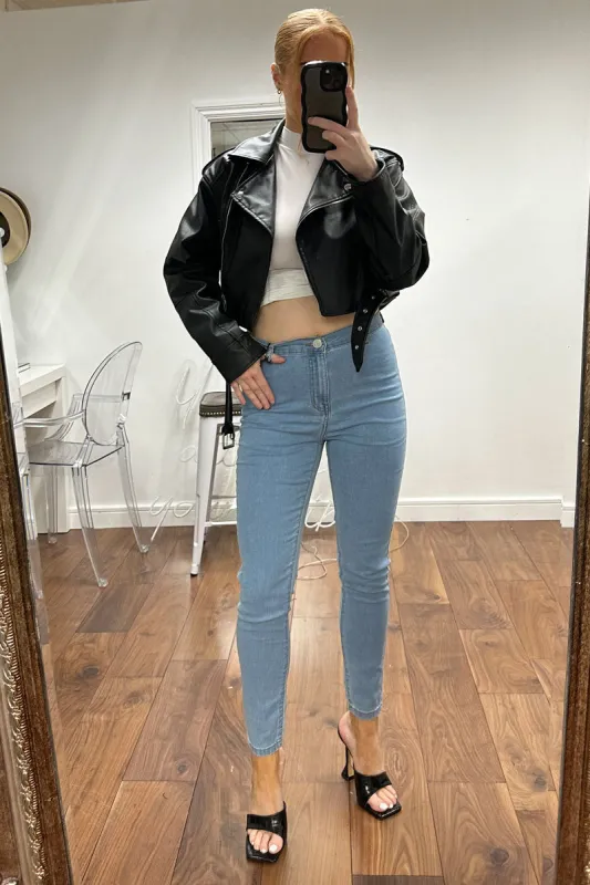 Light Blue High Waist Straight Leg Jeans - Ada sold by Rebellious Fashion