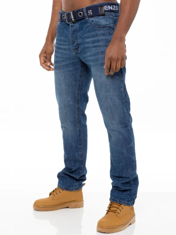 Mens Denim Straight Fit Jeans Mid Stonewash | Enzo Designer Menswear sold by Raw Denim
