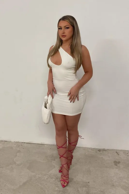 White One Shoulder Asymmetric Slinky Mini Dress - Elm sold by Rebellious Fashion