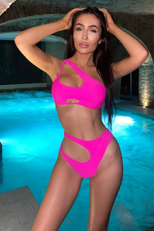 Hot Pink Asymmetric Cut Out Bikini Set - Enya sold by Rebellious Fashion