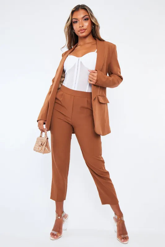 Camel Tailored Blazer And Trouser Set - Raea sold by Rebellious Fashion