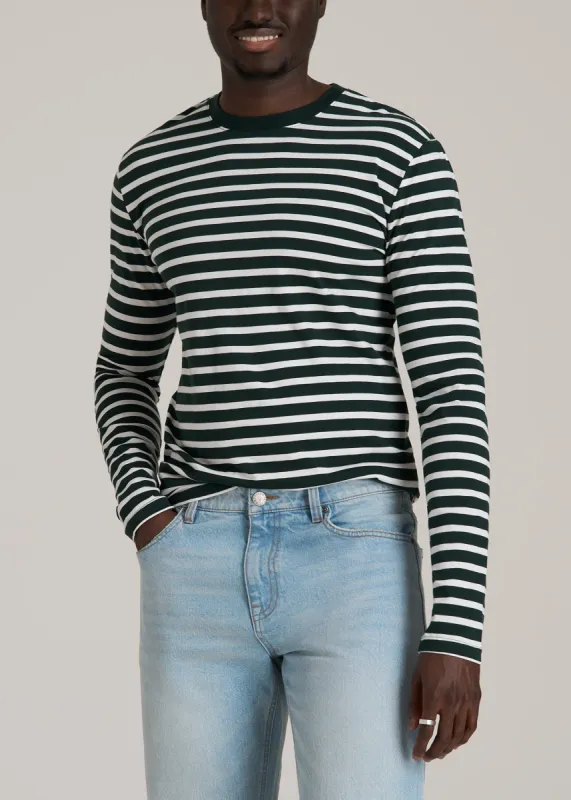 Long Sleeve Striped Tall Men's Tee in Emerald and White Stripe sold by American Tall