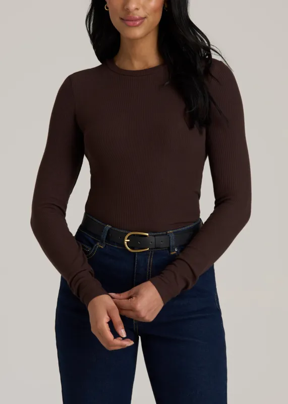 FITTED Ribbed Long Sleeve Tee for Tall Women in Espresso sold by American Tall