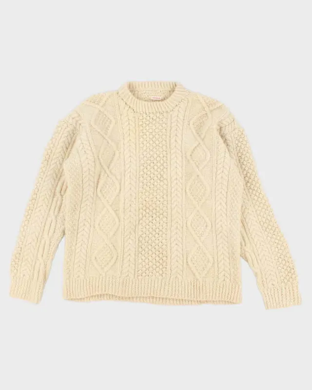 Mens Cream Cable Knit Wool Sweater - S sold by Rokit