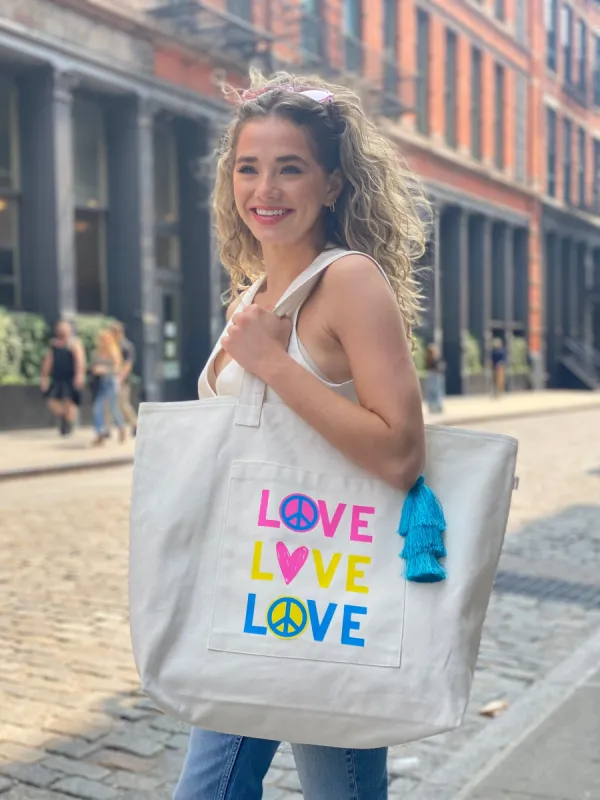 Everything Bag Natural with LOVE LOVE LOVE sold by Quilted Koala