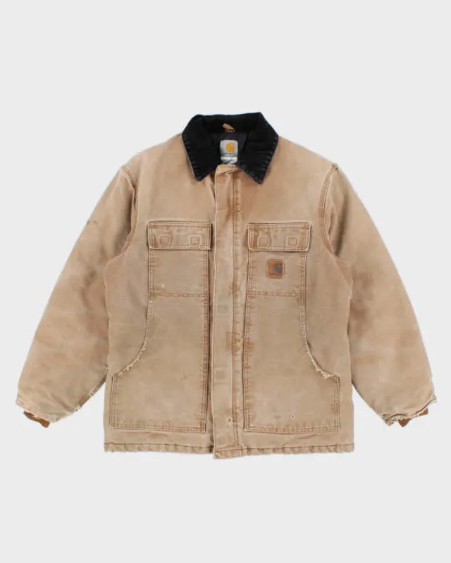 Vintage Mens Cream Carhartt Fleece Lined Zip Detroit Jacket - M sold by Rokit