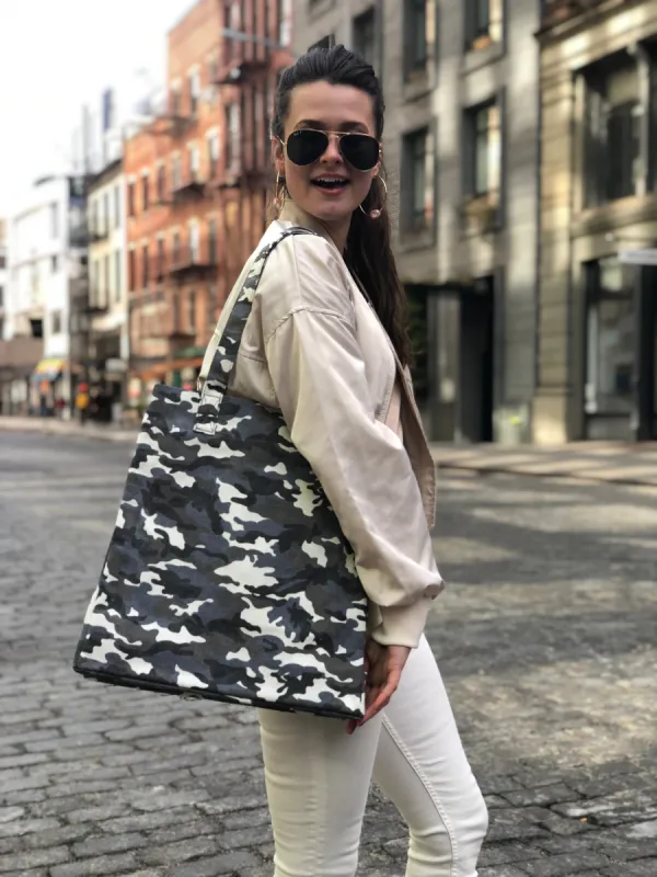 Grey Camo Upright Bag with FREE Black Pom Poms sold by Quilted Koala
