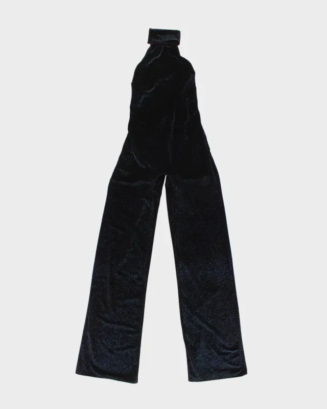 90's Black and Blue Shimmer Halter Neck Jumpsuit - S sold by Rokit