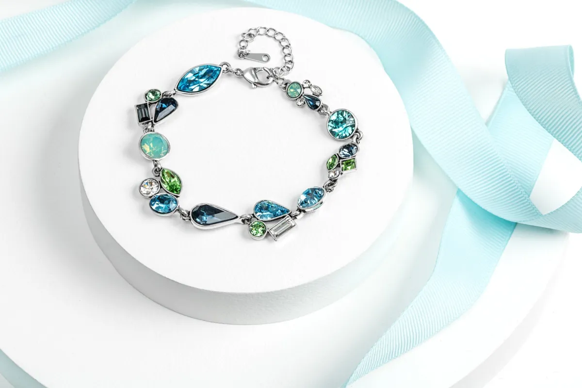 Blue Green Teardrop Swarovski Crystal Bracelet sold by Ruumur