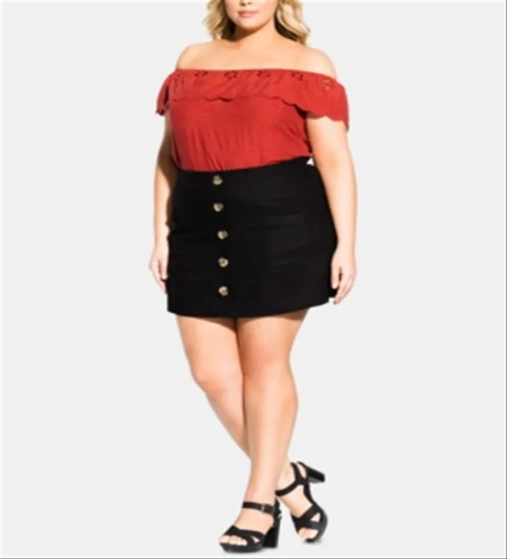 City Chic Women's Plus Linen Mini Skirt Black Size XS sold by Ruumur