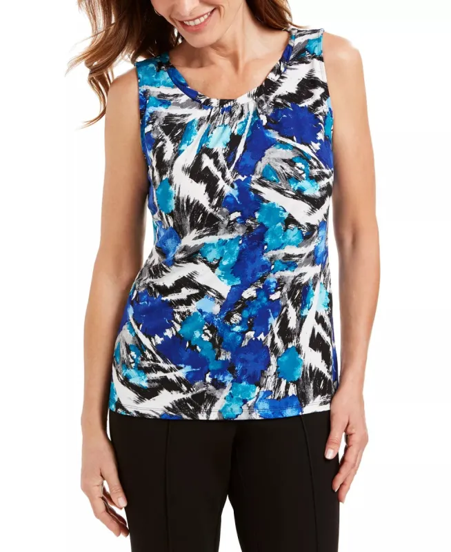 Kasper Women's Printed Sleeveless Blouse Blue Size X-Small sold by Ruumur