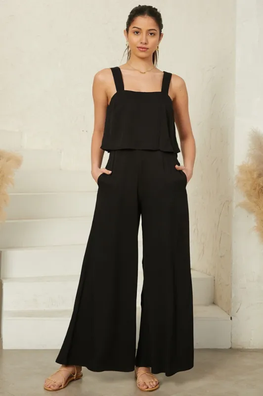 True Jumpsuit - Square Neckline Overall Jumpsuit in Black sold by Salty Crush