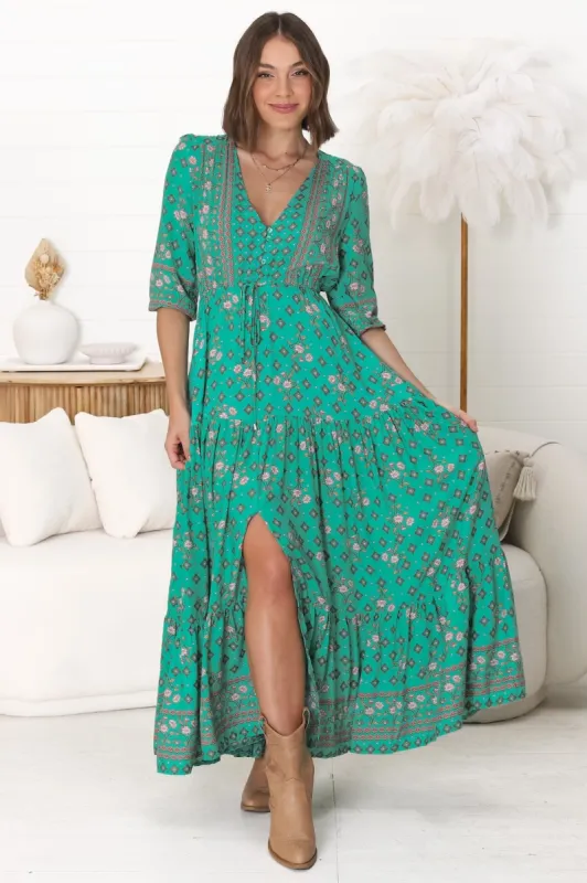 JAASE - Tessa Maxi Dress: A Line Pull Tie Waist Dress in