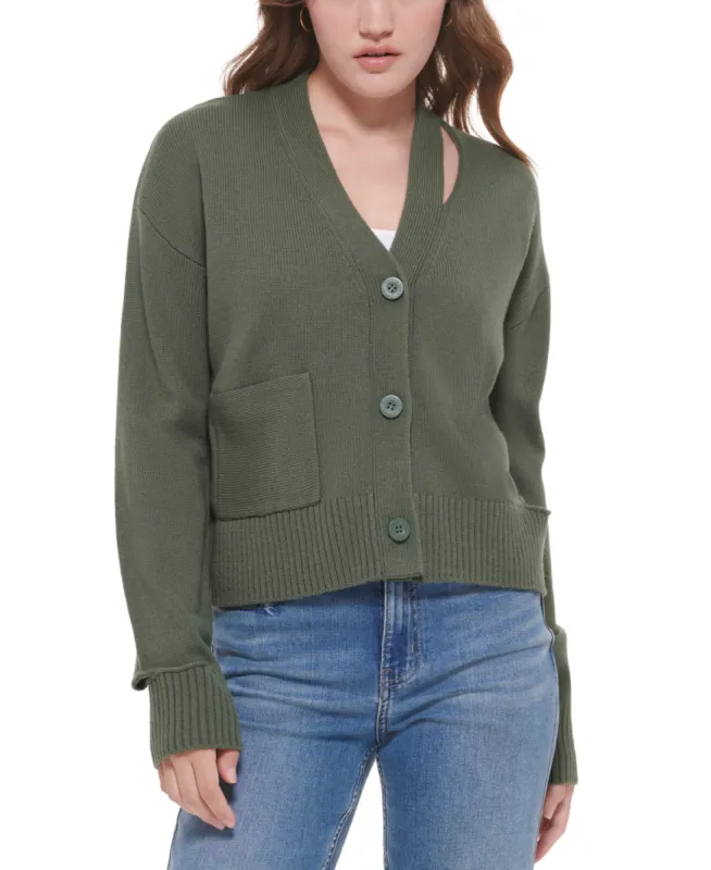 Calvin Klein Women's Cutout V Neck Cardigan Green Size Large sold by Ruumur