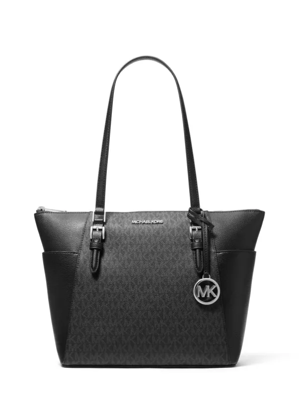 Charlotte Large Logo and Leather Top-Zip Tote Bag sold by Ruumur