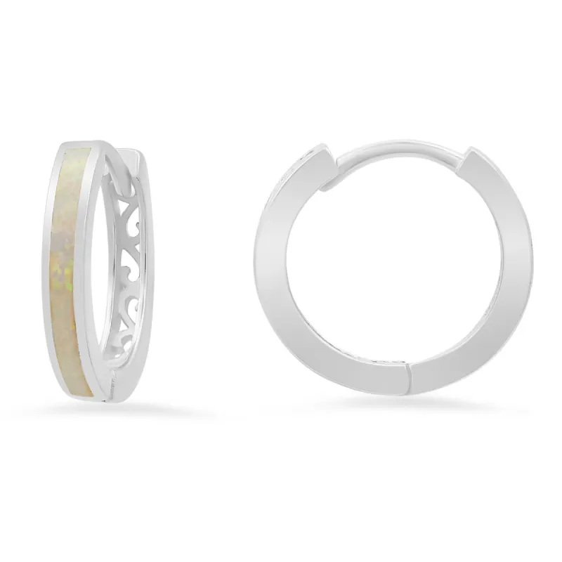 Sterling Silver Opal Filigree Hoop Earrings sold by Ruumur