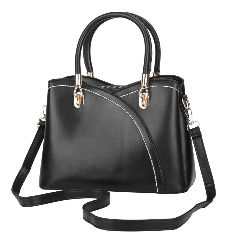 Women Handbags Chic Tote Bags for Ladies Medium-sized Leather Satchel Crossbody Bag with Stylish Stitching Detachable Strap sold by Ruumur