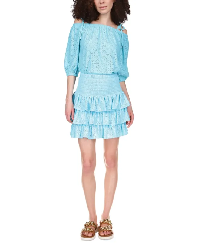 Michael Kors Women's Eyelet Tiered Skirt Blue Size X-Small sold by Ruumur