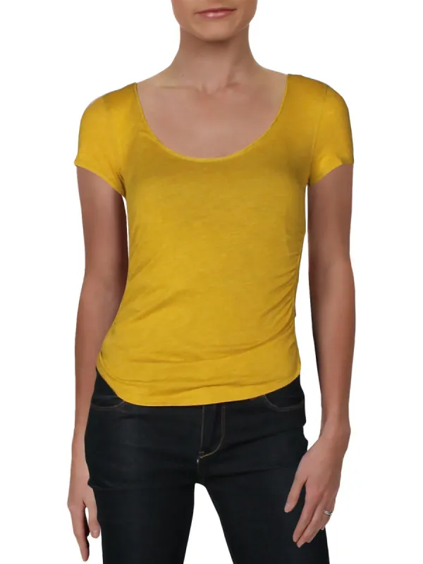 Free People Women's Sonnet Ruched Scoop Neck T-Shirt Yellow  Size Medium sold by Ruumur