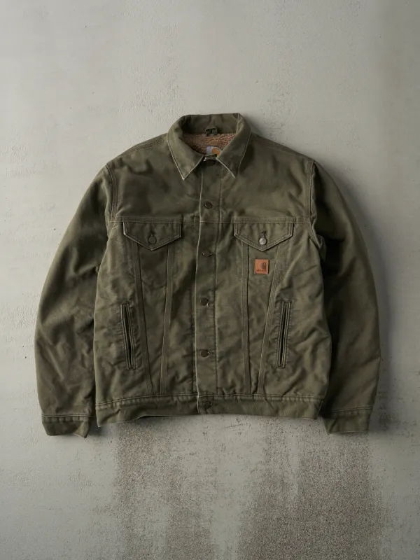 Vintage Y2K Olive Green Sherpa Lined Carhartt Trucker Jacket