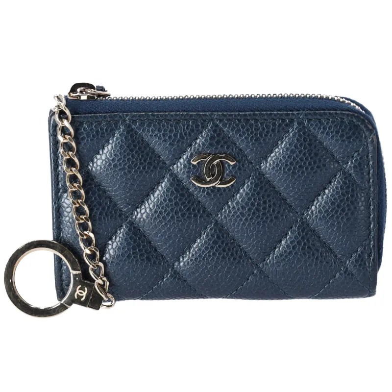 CHANEL Matelasse L-shaped Zip Coin Wallet Key Ring Card Holder Iridescent Blue sold by Gaby's Bags