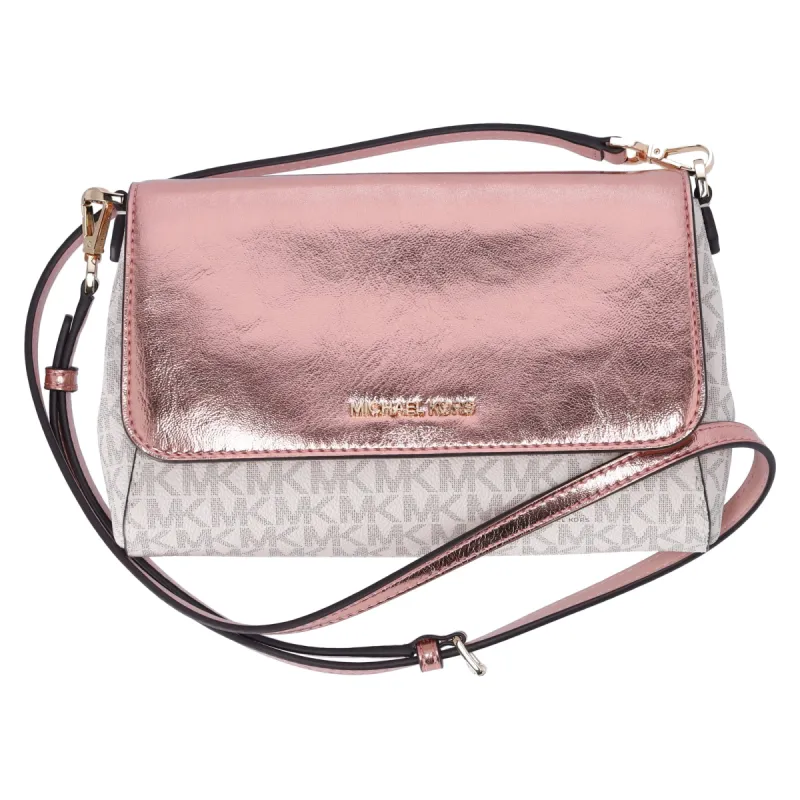 Michael Kors Jet Set MD Convertible Pouchette Crossbody Vanilla MK Pink Metallic sold by Gaby's Bags