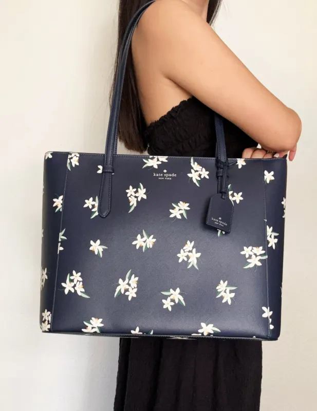 Kate Spade Schuyler Medium Leather Tote Bag Lily Blooms Floral Parisian Blue sold by Gaby's Bags