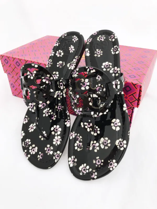 Tory Burch Miller Sandals Thong Flip Flop Patent Leather Black Floral 7.5 sold by Gaby's Bags