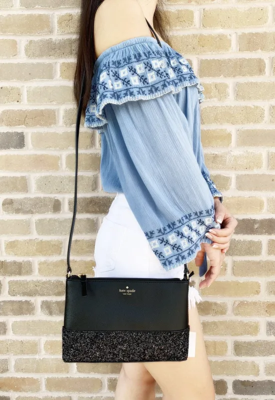 Kate Spade Greta Court Ramey Glitter Small Crossbody Black sold by Gaby's Bags