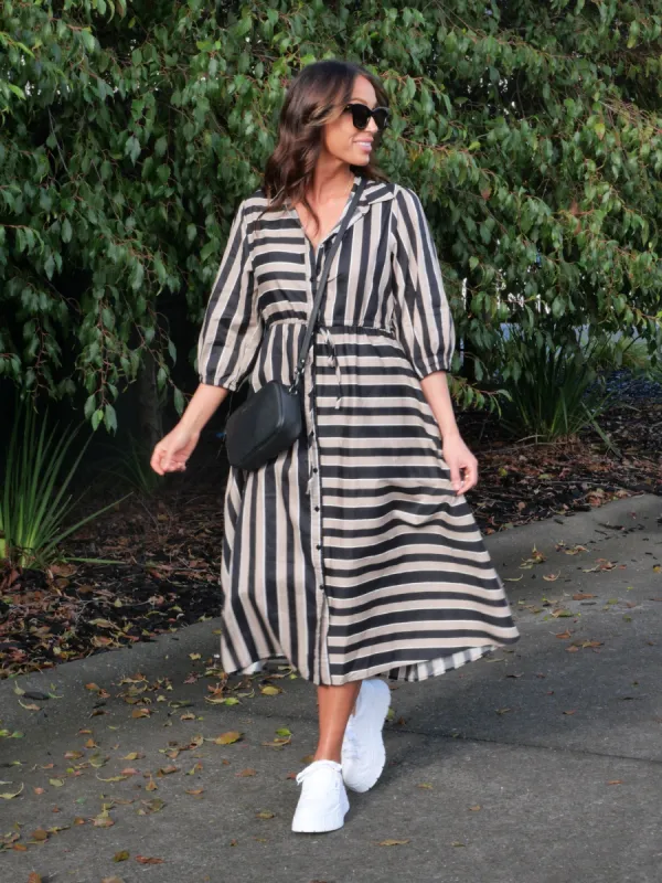 Her lip to Striped Midi Dress moss グリーン Her lip to Striped Midi Dress moss グリーン - メルカリ