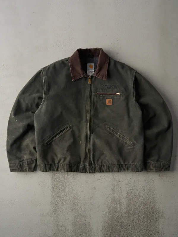 Vintage Y2K Washed Forest Green Clifford Group Boxy Carhartt Blanket Lined Detroit Jacket (L) sold by Rebalance Vintage