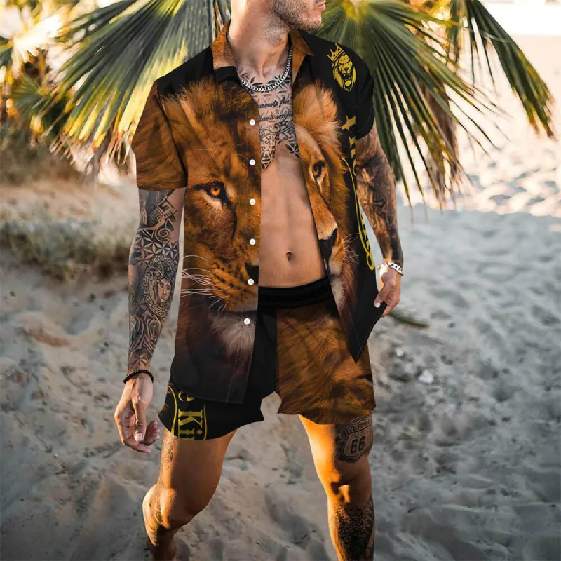 Clearance- Lion Printed Hawaiian Vacation Two-Piece Set-XL sold by Shopnova