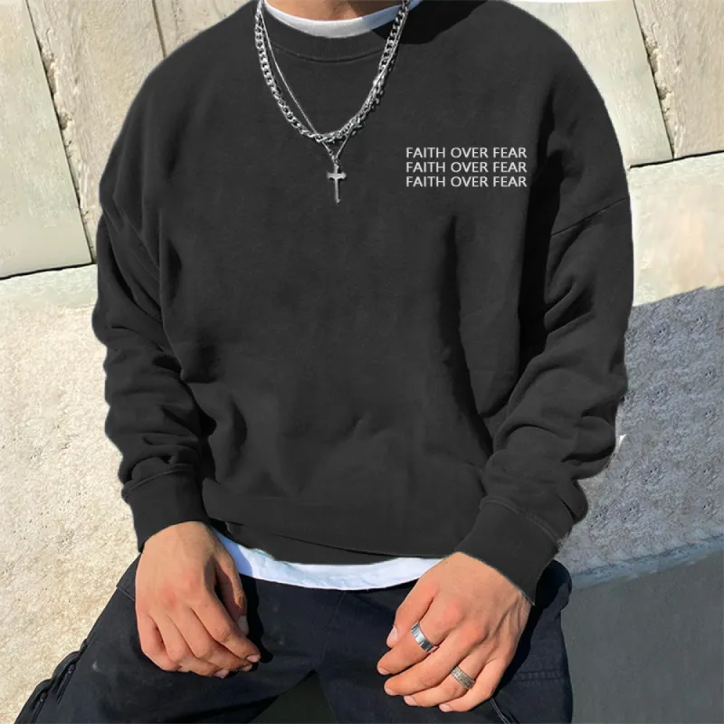 Clearance-FAITH OVER FEAR Men's Fleeced Sweatshirt-L sold by Shopnova