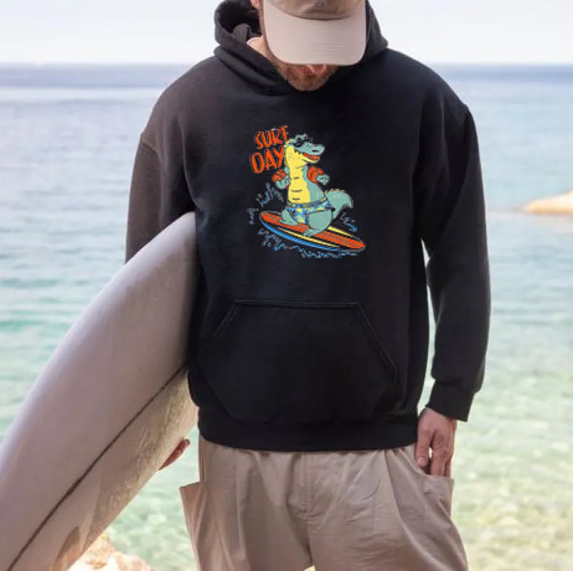 Crocodile Surfing Graphic Print Men's Fleeced Hoodie sold by Shopnova