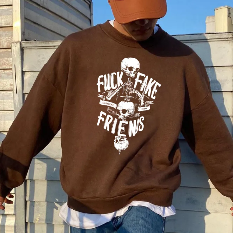 Skull Print Coffee Color Men's Sweatshirt sold by Shopnova
