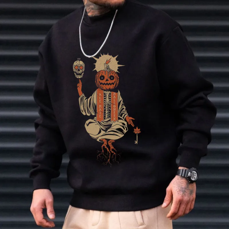 Pumkin and Skull Print Sweatshirt sold by Shopnova