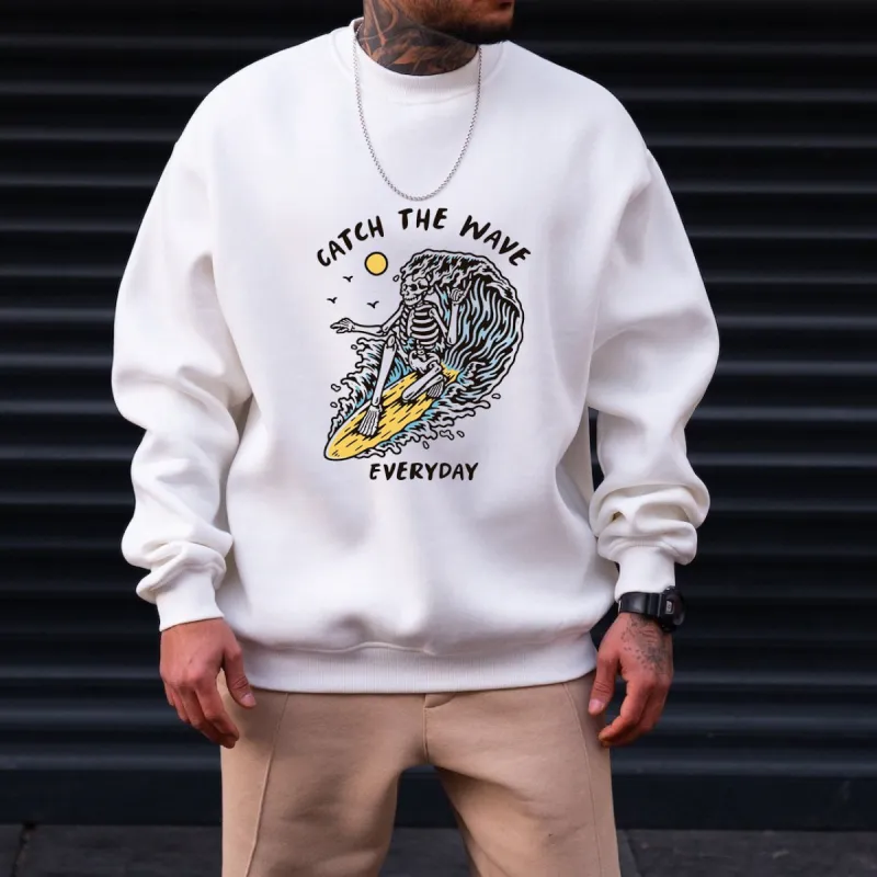 Surfing Skull Print Men's Sweatshirt sold by Shopnova