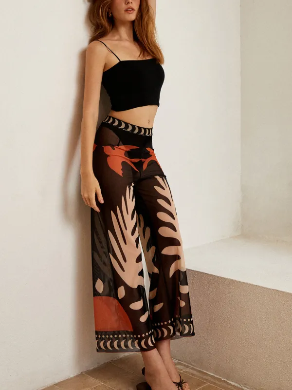 Bird Print Sheer Mesh Pants sold by COMMENSE