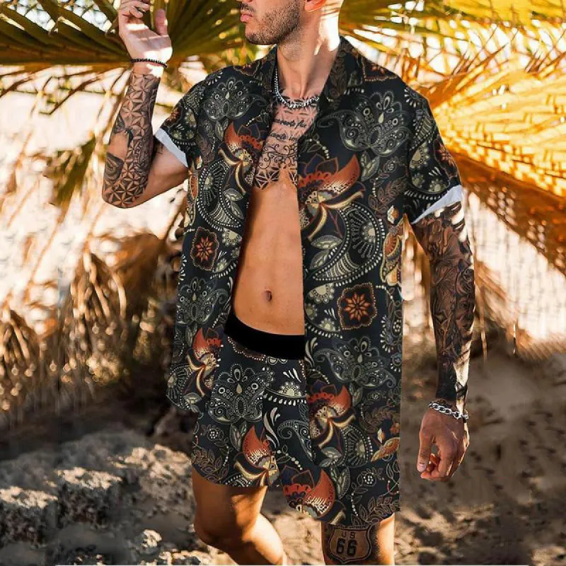 Vintage Graphic Print Casual Beach Pants Shirt Vacation Two Piece sold by Shopnova