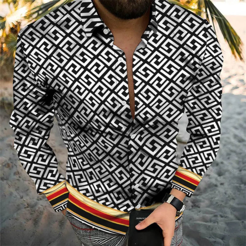 Unique Personality Trend Fashion Print Beach Vacation Long Sleeve Shirt sold by Shopnova