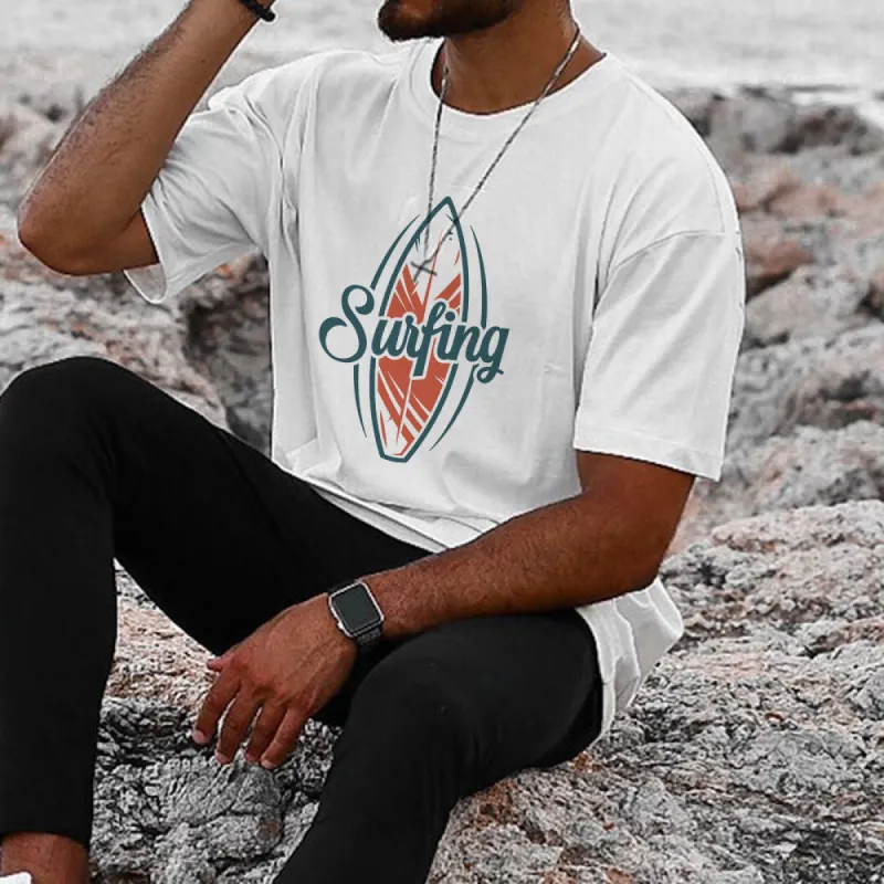 Surfboard Alphabet Graphic Print Crew Neck Men's T-Shirt sold by Shopnova