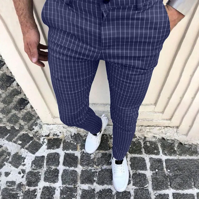 Small check print casual fashion chinos sold by Shopnova