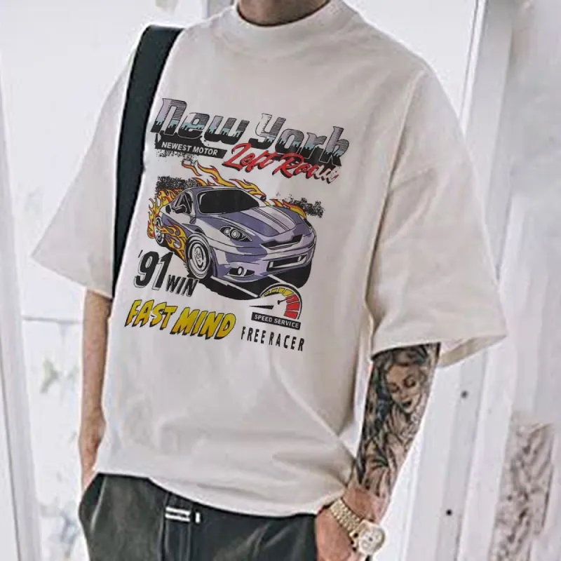Racing Letter Graphics Casual Loose Short Sleeve Men's T-Shirt sold by Shopnova