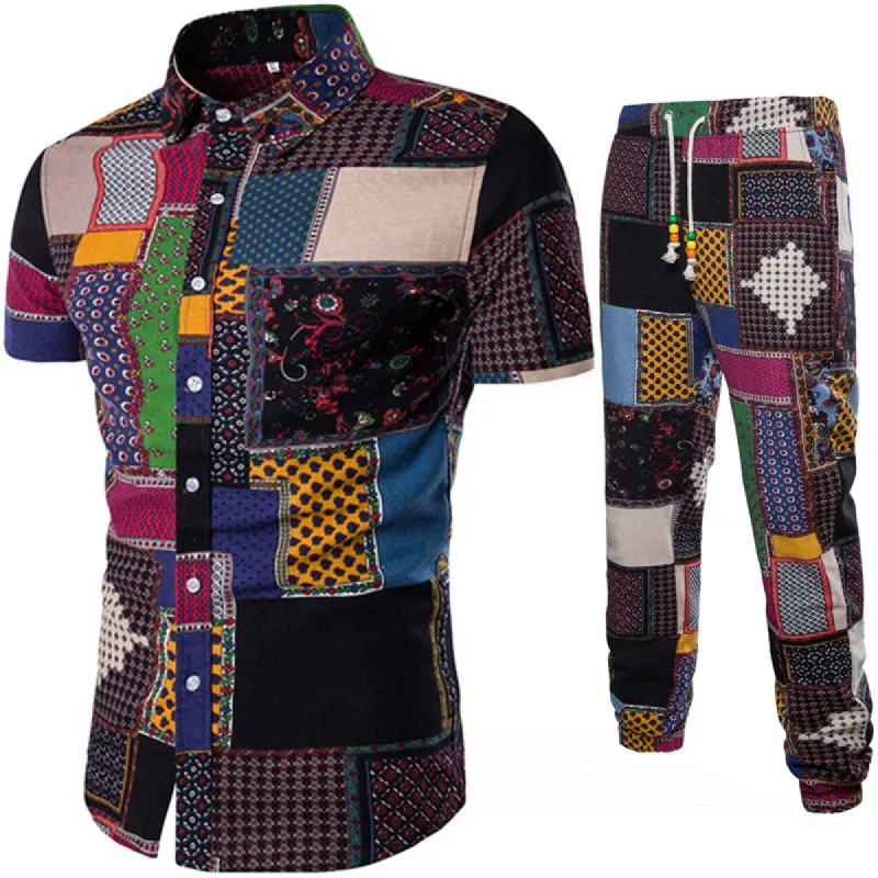 Men's lapel Print Two-piece Suit sold by Shopnova