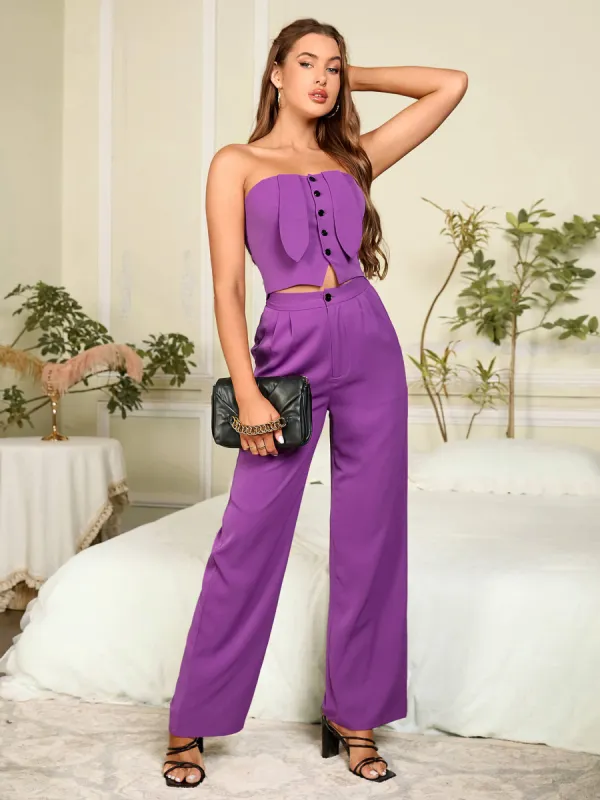 Solid Tube Top & Wide Leg Pants sold by Parthea Fashion