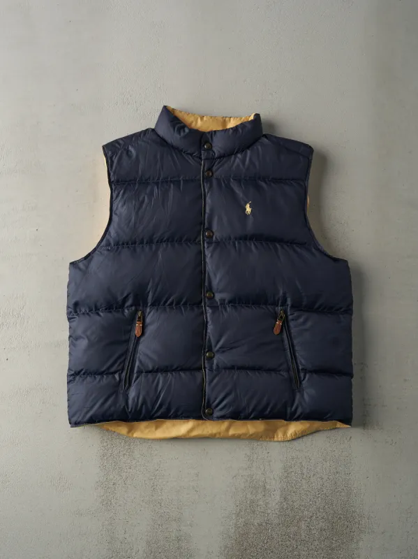 Vintage 90s Navy & Yellow Reversible Polo Puffer Vest (L) sold by Rebalance Vintage