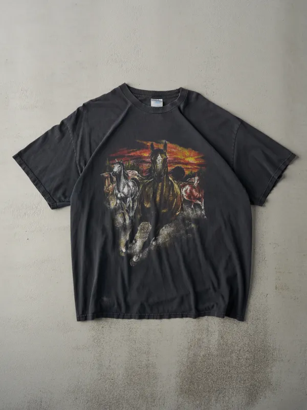Vintage 90s Faded Black Horse Graphic Tee (L) sold by Rebalance Vintage