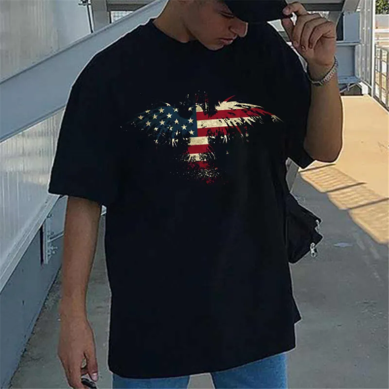 Flag Graphic Print Loose Short Sleeve Men's T-Shirt sold by Shopnova